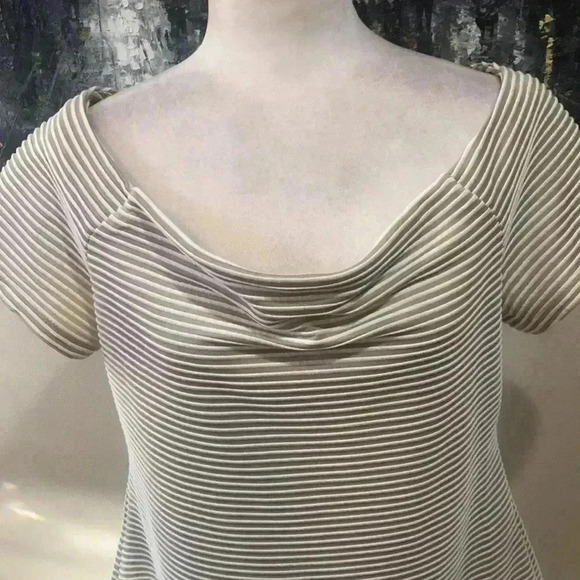 7th Avenue NY & Co Tan and White Draped Neckline Horizontal Striped Top-XL - Picture 5 of 12